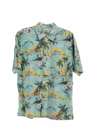 Scully Mens Hawaiian Scenery Aqua 100% Cotton S/S Shirt Eco Recycled Polyester EasyCare Fabric Handcrafted Detail Scully Mens Hawaiian Scenery Aqua 100% Cotton S/S Shirt