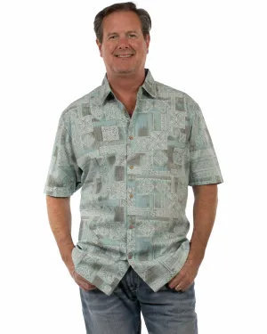 Scully Mens Herringbone Hawaiian Islander Aqua 100% Cotton S/S Shirt Moisture Wicking Fabric Seasonal Collection Scully Mens Herringbone Hawaiian Islander Aqua 100% Cotton S/S Shirt