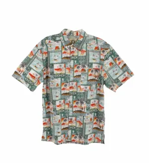 Scully Mens Island Surfers Pine 100% Cotton S/S Shirt Bold Statements Anti Cling Fabric Scully Mens Island Surfers Pine 100% Cotton S/S Shirt