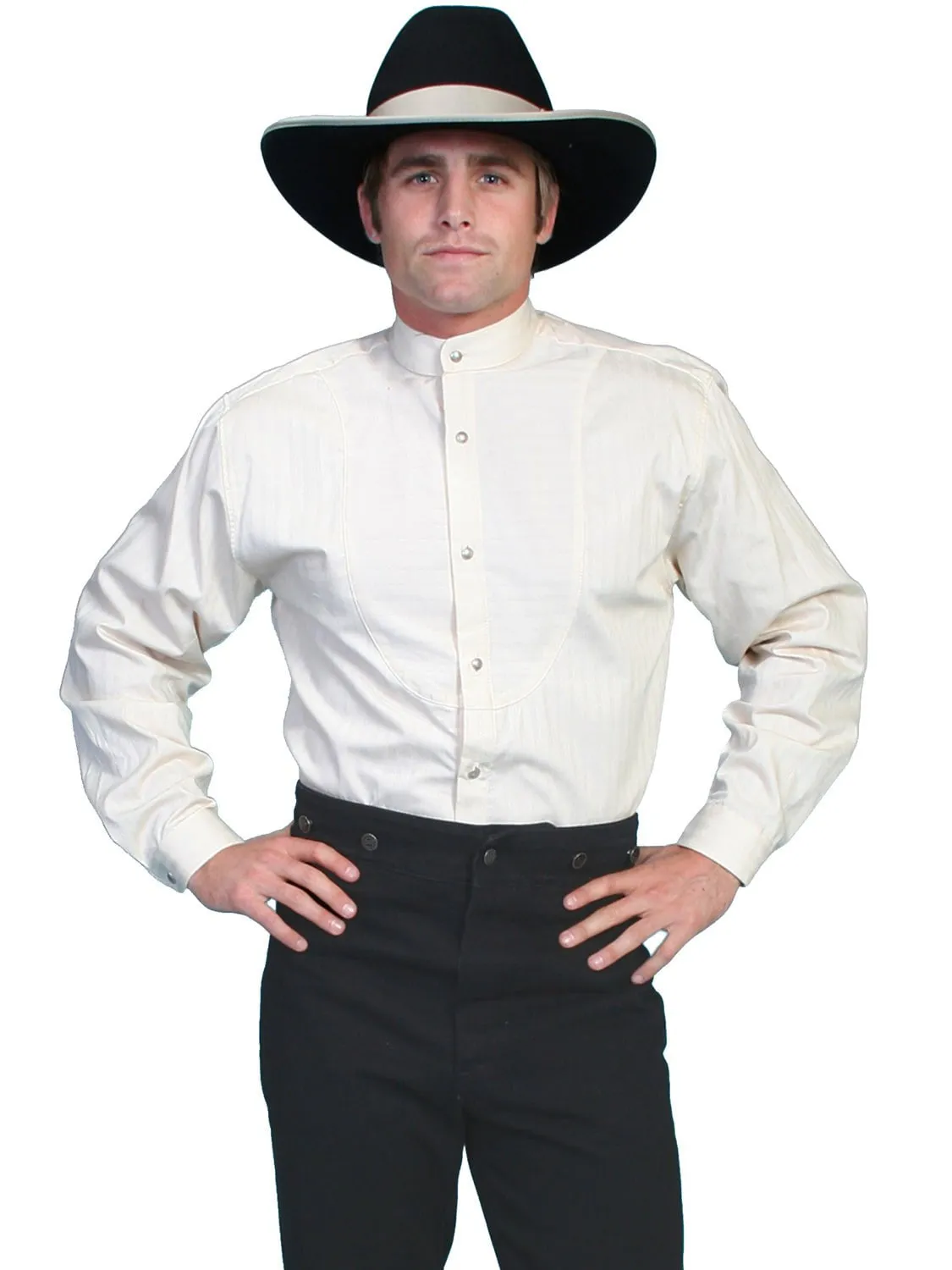 Smooth Cotton Blend Winter Collection Scully Mens Ivory 100% Cotton Inset Bib L/S Shirt