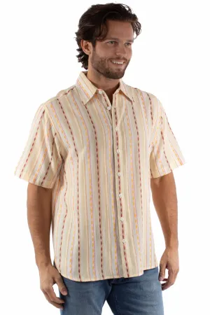Scully Mens Jacquard Southwest Stripe Cream 100% Cotton S/S Shirt Trendy Collection Scully Mens Jacquard Southwest Stripe Cream 100% Cotton S/S Shirt Smart Look Eco Friendly Production