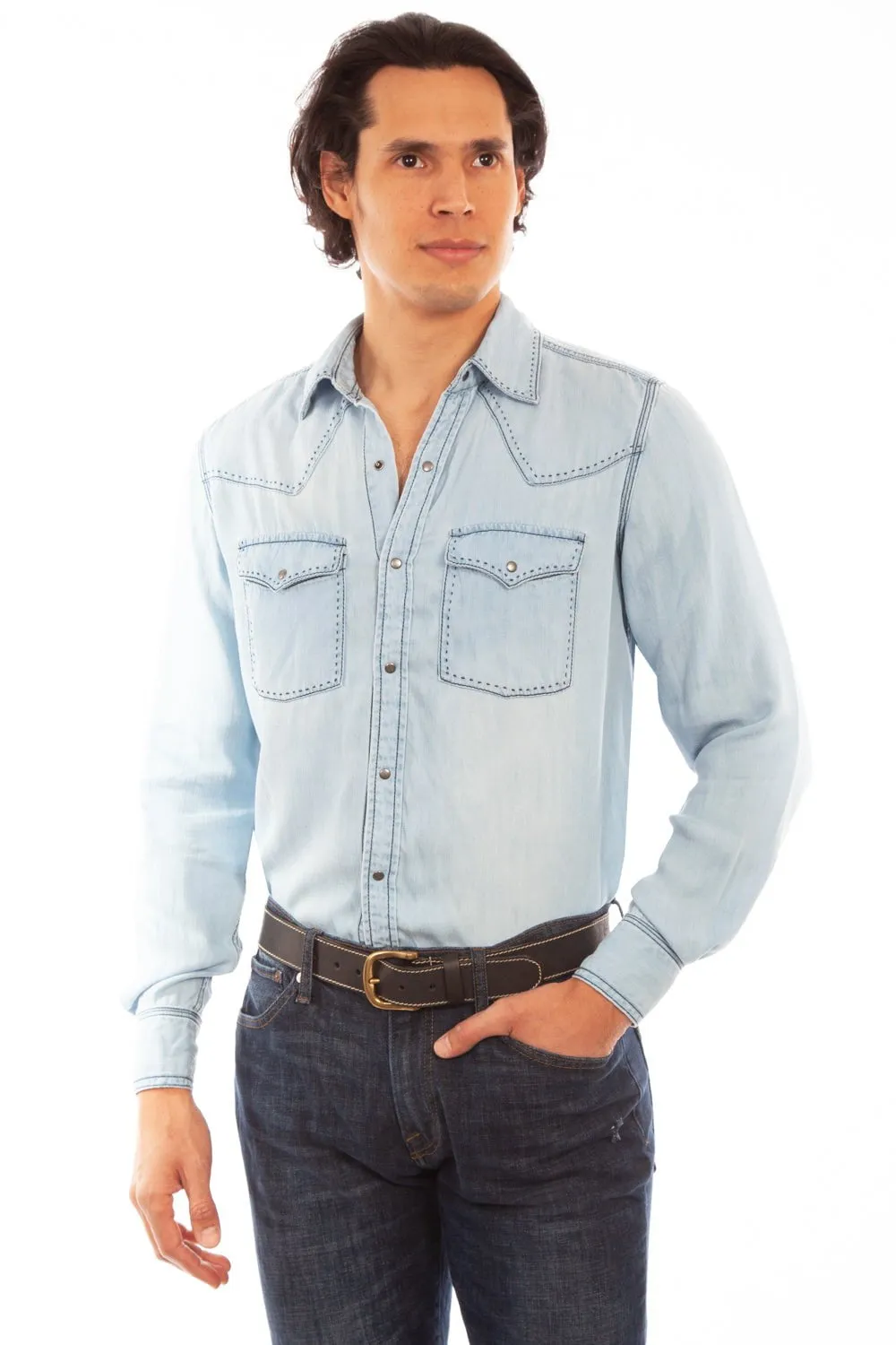 comfortable option Scully Mens Light Blue 100% Tencel Western L/S Shirt