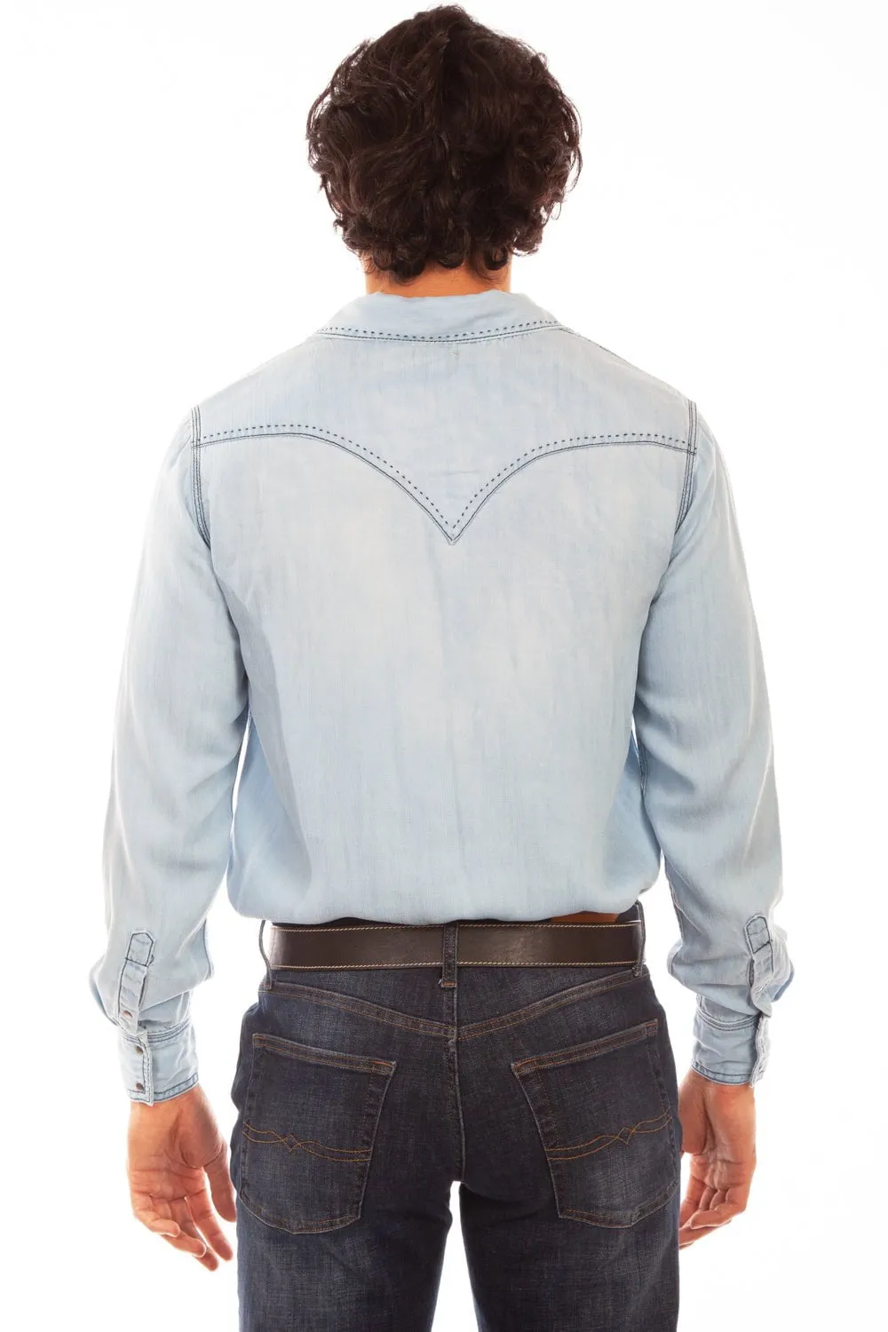 Smooth zipper closure Scully Mens Light Blue 100% Tencel Western L/S Shirt