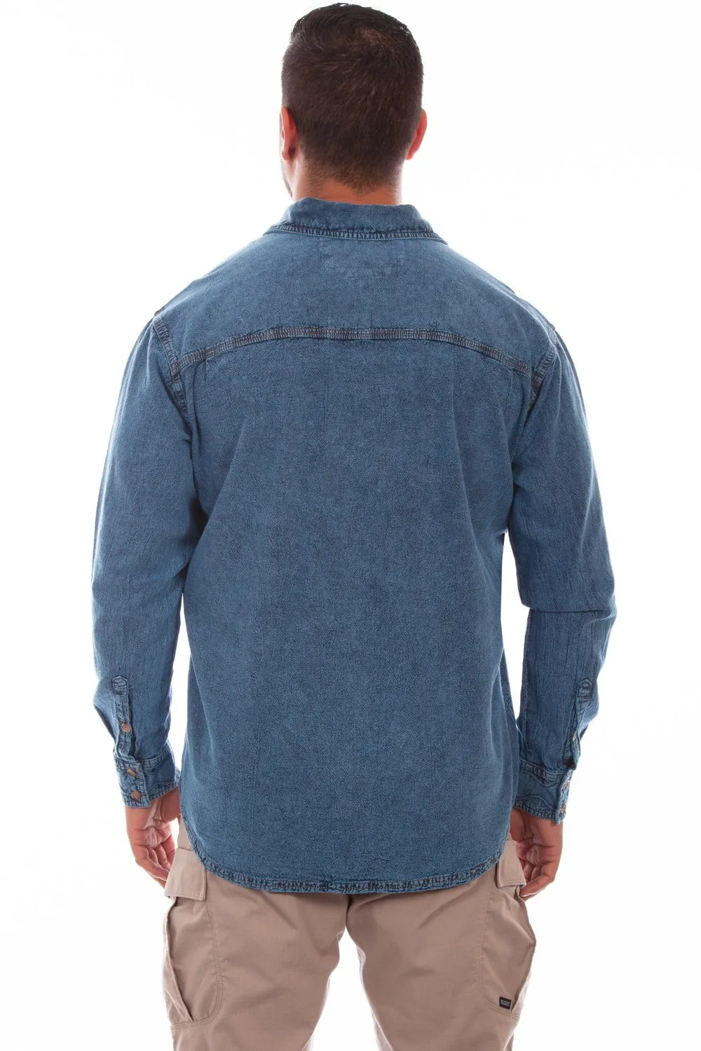 Scully Mens Lt Washed Denim 100% Cotton Trail Walk L/S Shirt Twill Weave Breathable Underarm Vents