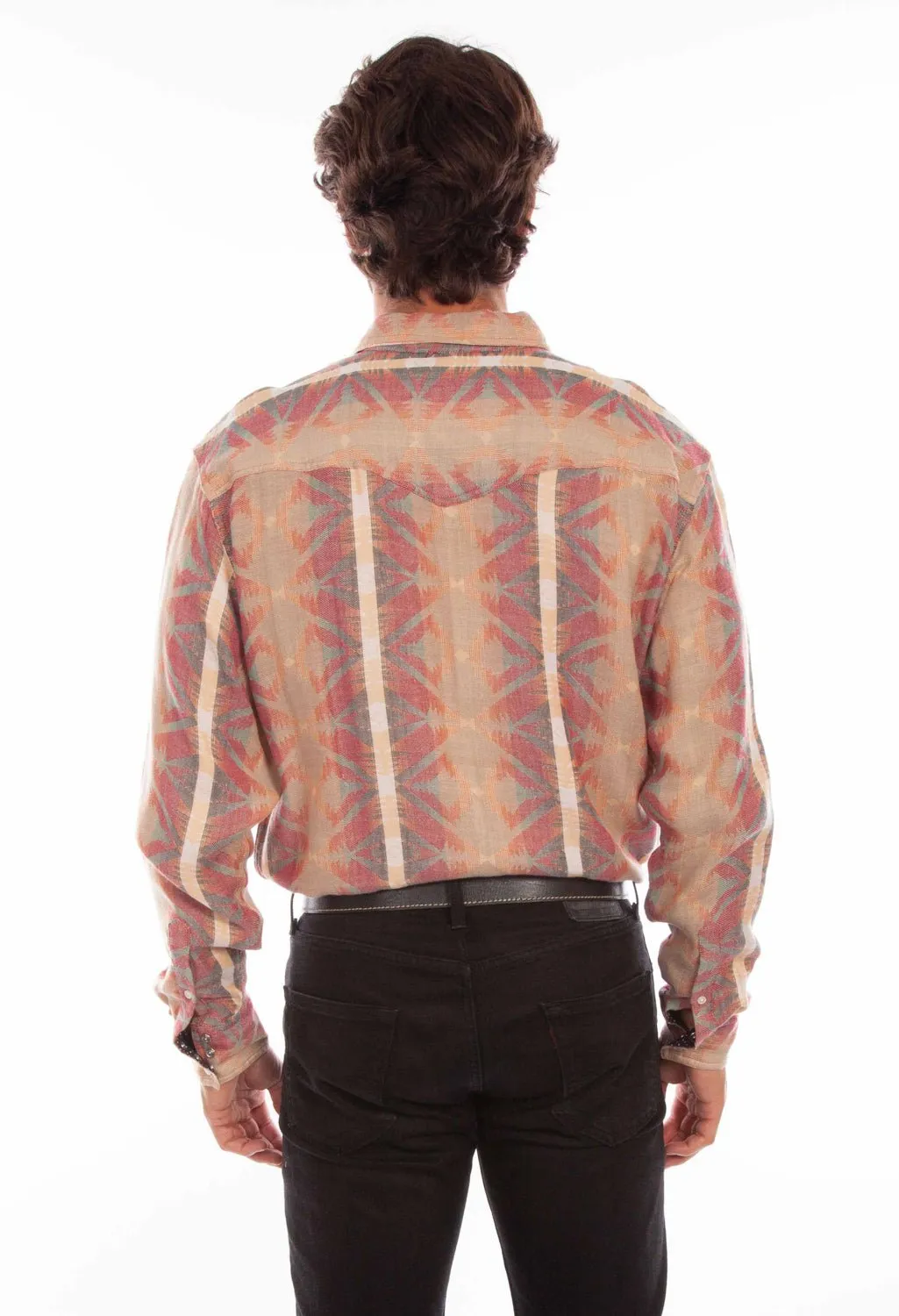 Scully Mens Natural 100% Cotton Southwest Stripe L/S Shirt Anti Pill Treatment Chill Layer