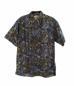 Scully Mens Paisley Batik Navy 100% Cotton S/S Shirt High Density Weave tailored look Scully Mens Paisley Batik Navy 100% Cotton S/S Shirt