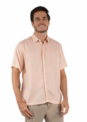 Scully Mens Scalloped Button Front Peach 100% Viscose S/S Shirt Subtle patterns Scully Mens Scalloped Button Front Peach 100% Viscose S/S Shirt Lightweight Weave Clean Edge Trim