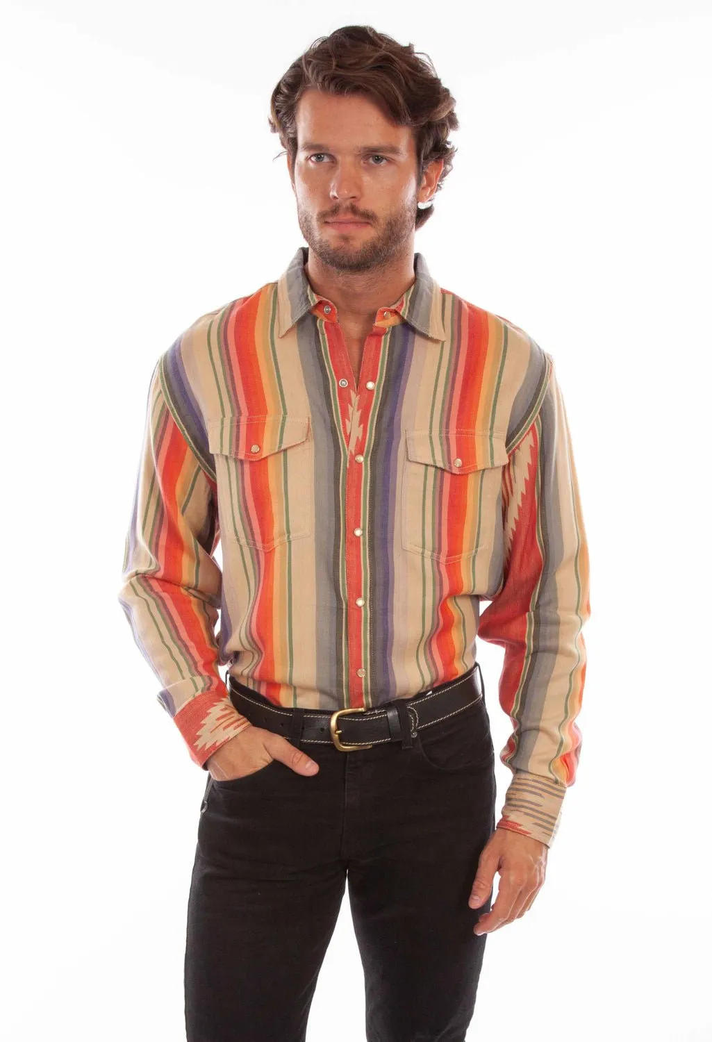 Two Tone Stitching Easy Care Scully Mens Serape Signature Serape 100% Cotton L/S Shirt