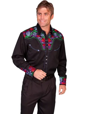 Scully Mens Shirt Western Blue Poly Blend Bright Floral Stitch L/S skin friendly Scully Mens Shirt Western Blue Poly Blend Bright Floral Stitch L/S Brunch Outfit Weekend Casual