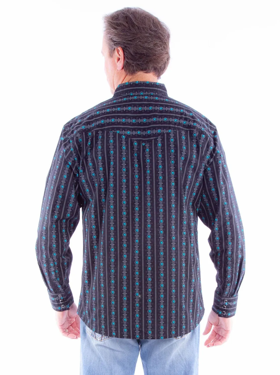 Scully Mens Skull Stripe Turquoise 100% Cotton L/S Shirt Versatile Clothing