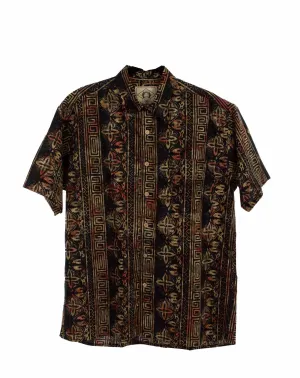 Scully Mens Special Batik Black 100% Cotton S/S Shirt Quilted Panel Animal Print Scully Mens Special Batik Black 100% Cotton S/S Shirt
