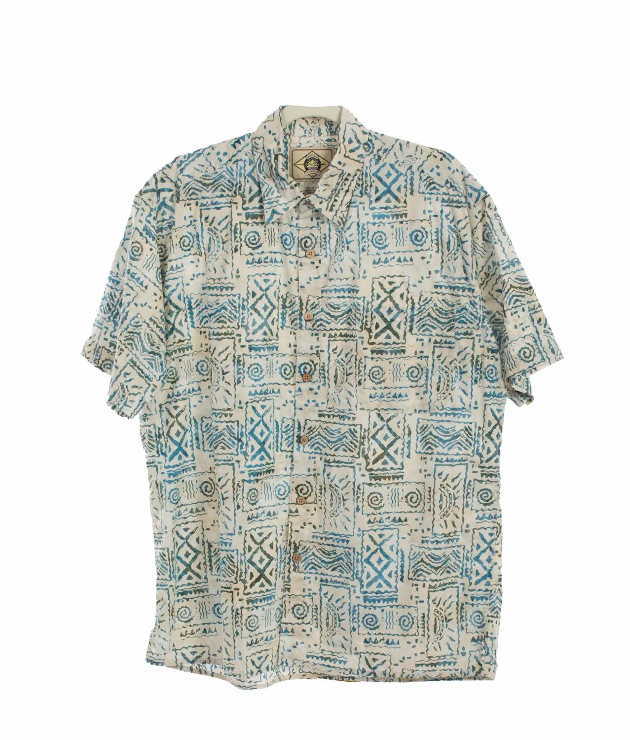 Soft Feel Scully Mens Special Batik Off White 100% Cotton S/S Shirt
