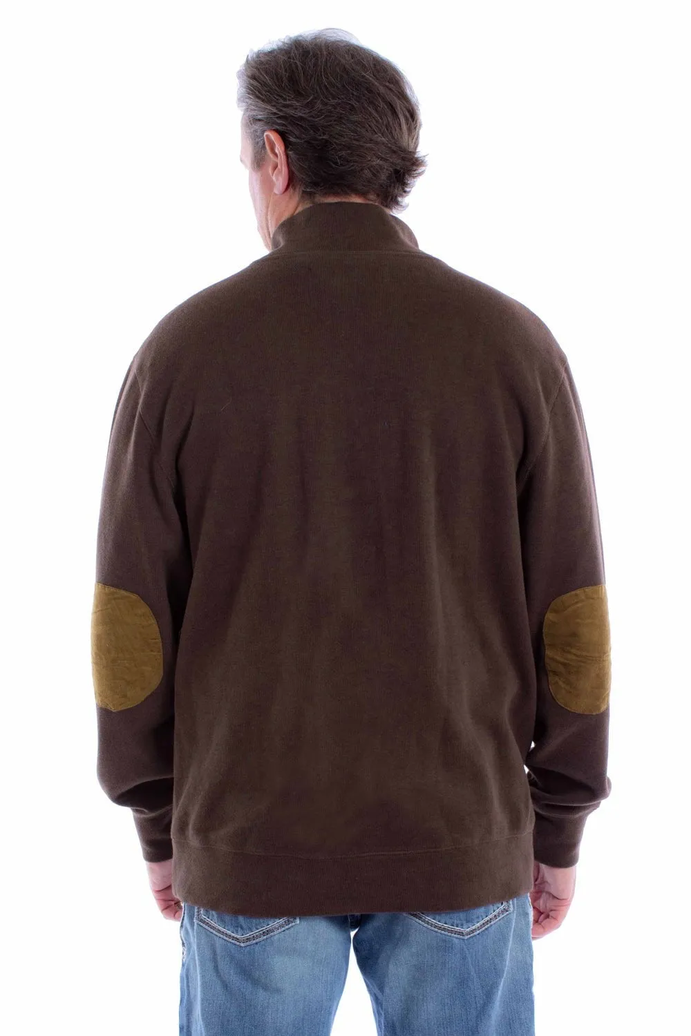 Essential Fit Scully Mens Suede Elbow Button Chocolate Cotton Blend Pullover Sweater