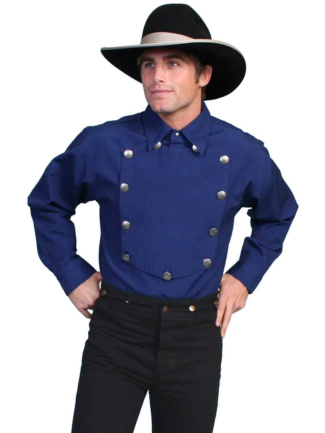 Fashionable Pick Scully Mens Western Bib Concho Royal 100% Cotton L/S Shirt