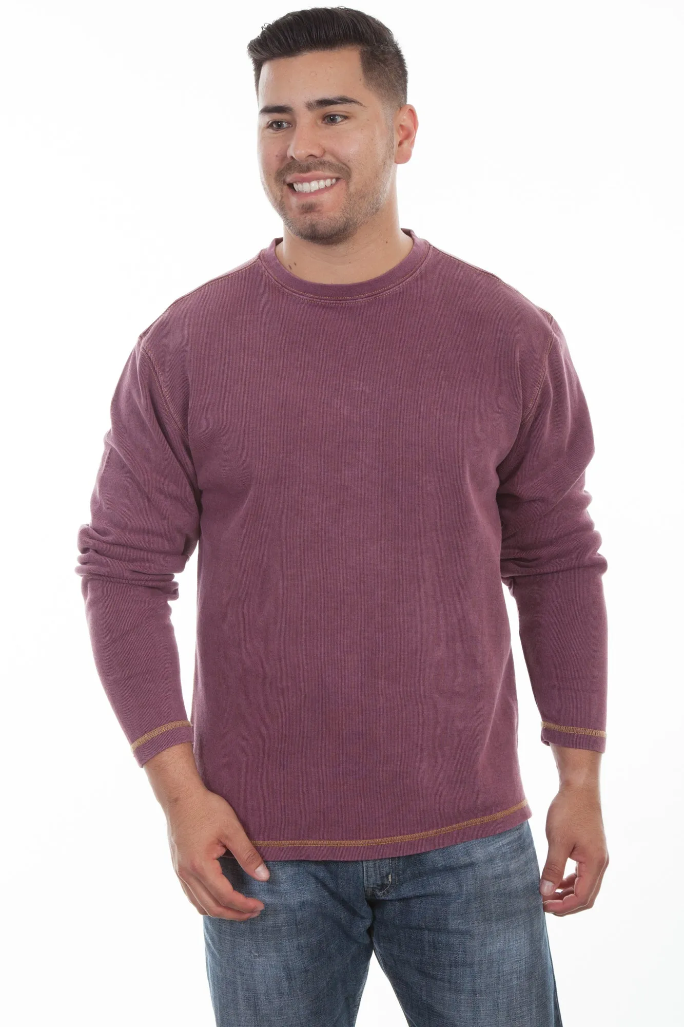 Scully Mens Wine 100% Cotton Beefy L/S T-Shirt Premium Finish High Density Weave