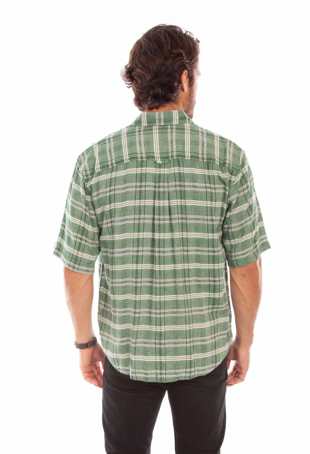 Scully Mens Worn Outs Plaid Green 100% Cotton S/S Shirt Fashion Essential