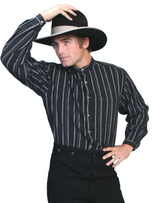 Scully RangeWear Mens Black 100% Cotton Banded Collar L/S Western Shirt Trendy Collection Scully RangeWear Mens Black 100% Cotton Banded Collar L/S Western Shirt Soft touch finish Evening Elegance