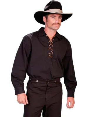 Scully RangeWear Mens Black 100% Cotton Laced Placket L/S Western Shirt Casual Comforts Scully RangeWear Mens Black 100% Cotton Laced Placket L/S Western Shirt Sweat-Absorbing