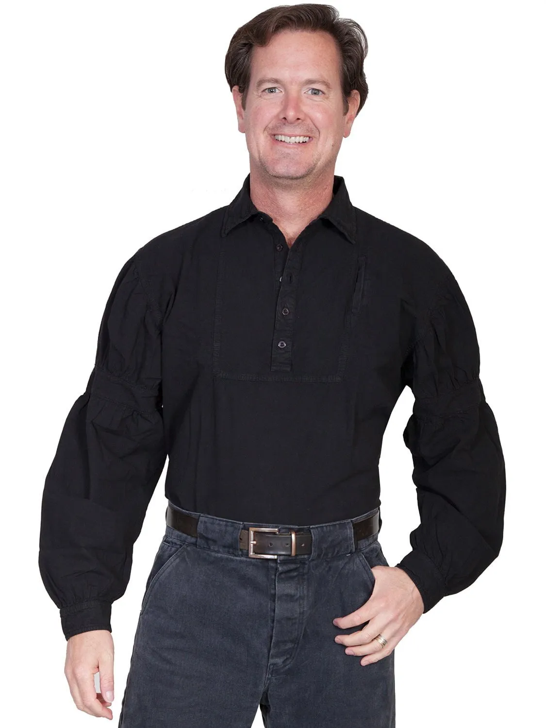 Scully Rangewear Mens Black 100% Cotton L/S Dealer Western Bib Shirt Nautical Look