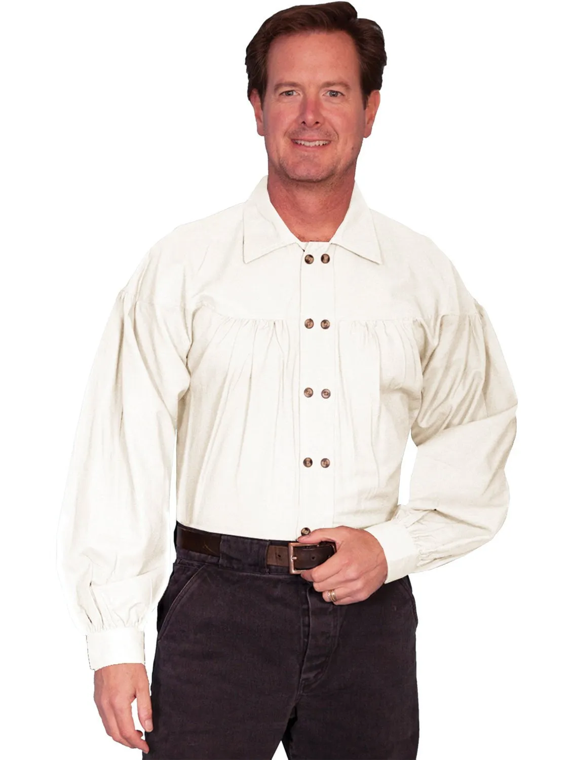 Scully Rangewear Mens Ivory 100% Cotton L/S Pleated Old West Shirt Fashion staples