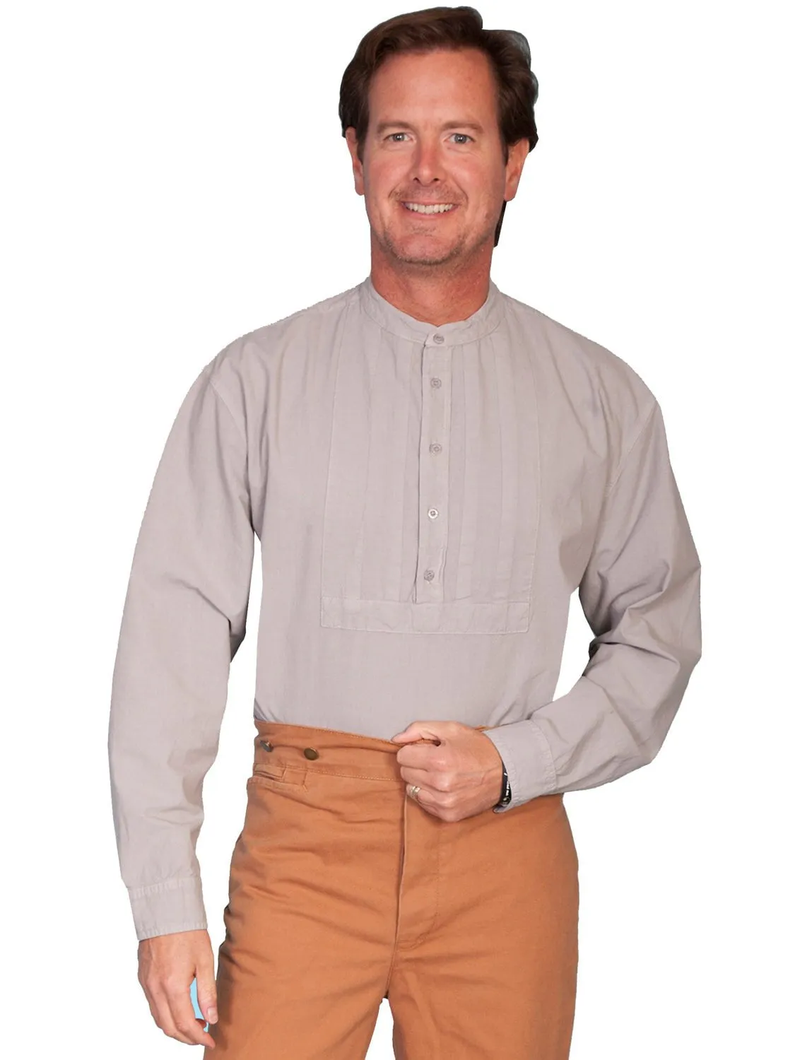 Scully RangeWear Mens Lt Grey 100% Cotton Pleated Insert L/S Western Shirt Affordable Fashion
