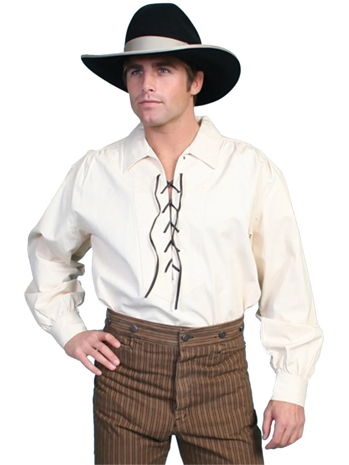 Scully RangeWear Mens Natural 100% Cotton Laced Placket L/S Western Shirt Limited Edition