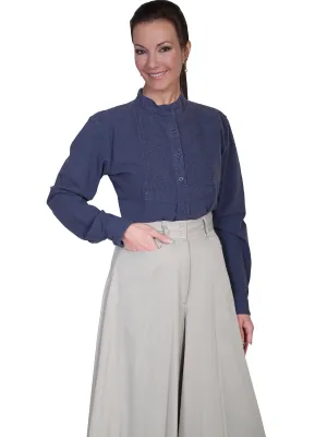 Scully RangeWear Womens Blue 100% Cotton Paisley Inset Bib L/S Blouse Bold Style Daily Wear Festival Outfit Scully RangeWear Womens Blue 100% Cotton Paisley Inset Bib L/S Blouse
