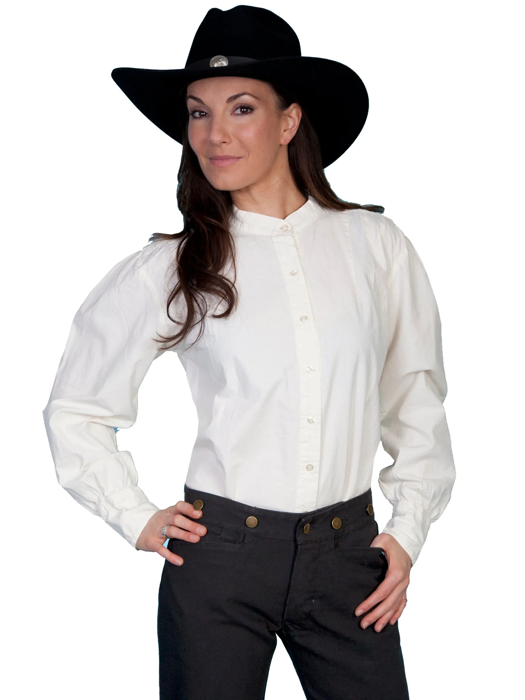 Scully RangeWear Womens Ivory 100% Cotton Western L/S Ranch Style Blouse Abrasion Resistant Denim