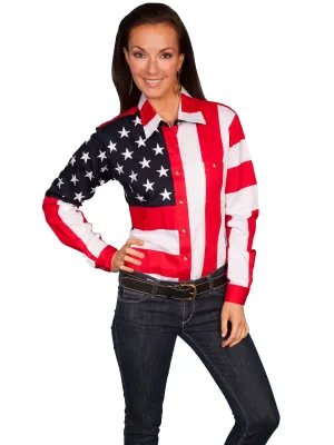 Scully RangeWear Womens Red 100% Cotton American Flag L/S Western Shirt Formal Look Scully RangeWear Womens Red 100% Cotton American Flag L/S Western Shirt Everyday Fashion