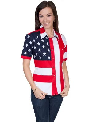 Scully RangeWear Womens Red 100% Cotton American Flag S/S Western Shirt Shrink-Proof Scully RangeWear Womens Red 100% Cotton American Flag S/S Western Shirt Ombre look sporty wear