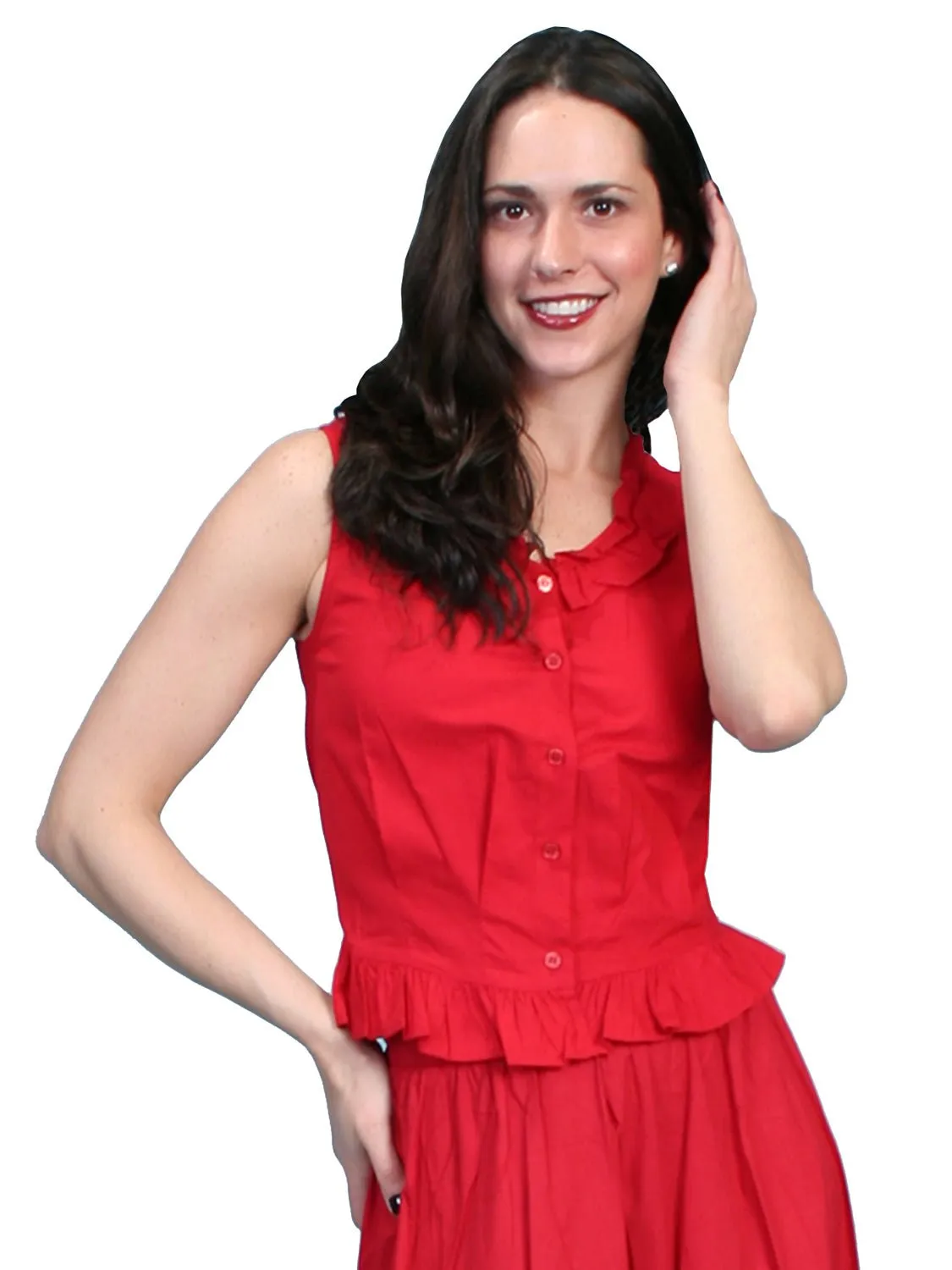 Scully Rangewear Womens Red 100% Cotton Ruffle Camisole Durable Thread Construction Vintage Style