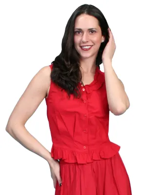 Scully Rangewear Womens Red 100% Cotton Ruffle Camisole slim fit Scully Rangewear Womens Red 100% Cotton Ruffle Camisole Durable Thread Construction Vintage Style