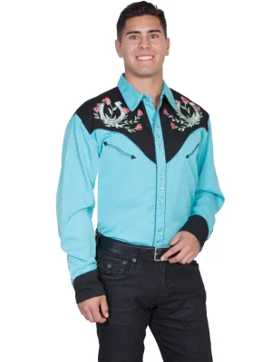 Scully Western Mens Turquoise Polyester L/S Big Horseshoe Western Shirt Woven Texture Scully Western Mens Turquoise Polyester L/S Big Horseshoe Western Shirt Wardrobe Must-Have