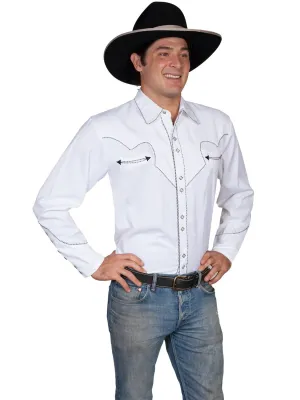 Scully Western Mens White Polyester L/S Candy Cane Piping Western Shirt Pill resistant Casual Elegance Chambray Fabric Scully Western Mens White Polyester L/S Candy Cane Piping Western Shirt
