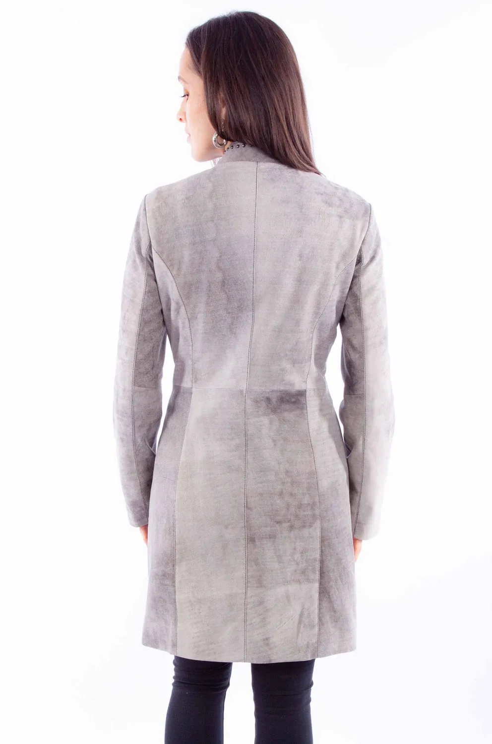 Softened Seams Scully Womens 3/4 Length Studs Grey Leather Leather Jacket