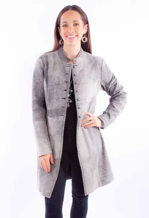 Scully Womens 3/4 Length Studs Grey Leather Leather Jacket Clean Lines Scully Womens 3/4 Length Studs Grey Leather Leather Jacket All Season Fabric Weight