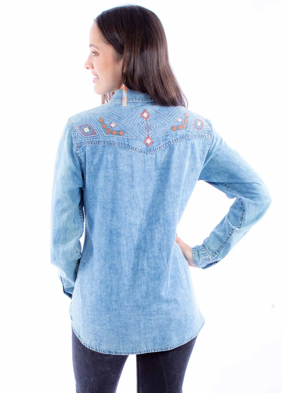 Casual Hangout Scully Womens Acid Wash Blue 100% Cotton L/S Shirt