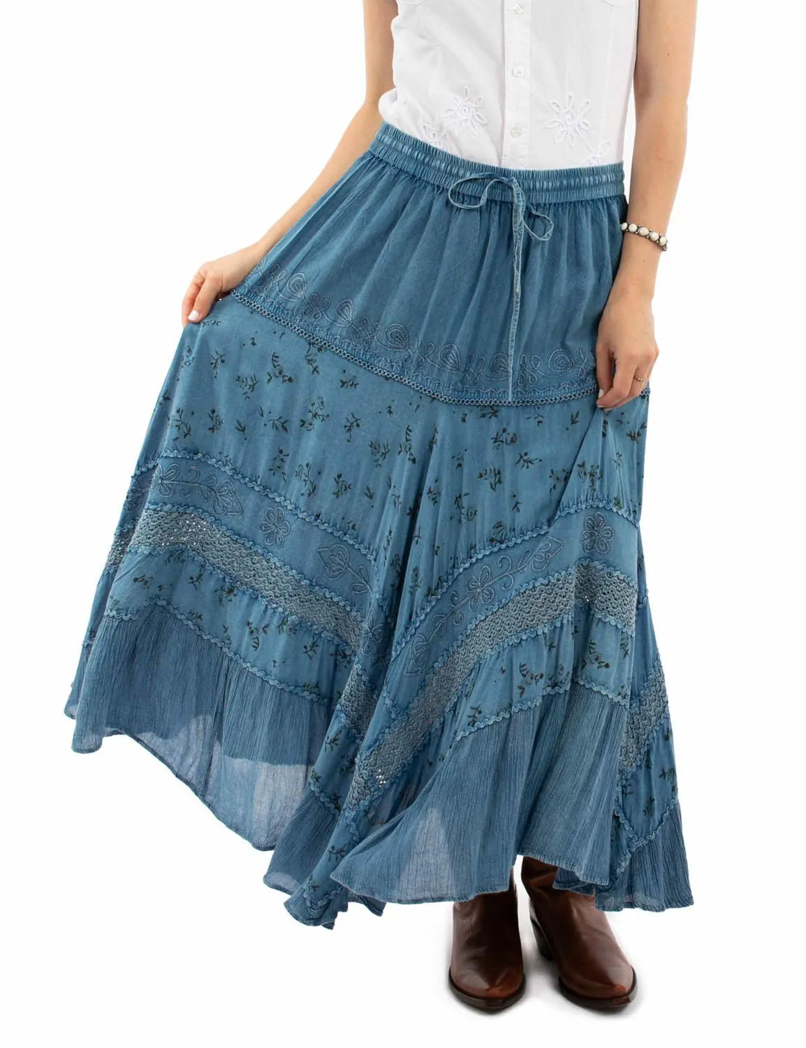 Fit Focus Natural Look Scully Womens Adorned Multi Panels Blue 100% Rayon Skirt