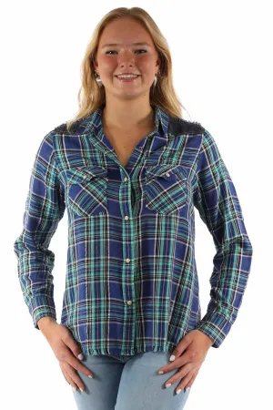 Scully Womens Airy Plaid Yokes Blue Rayon Blend L/S Shirt Versatile Layer Scully Womens Airy Plaid Yokes Blue Rayon Blend L/S Shirt Smart Design Smart Look