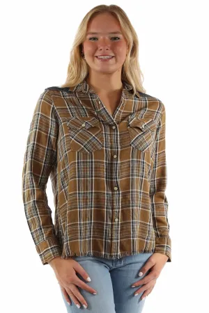 Scully Womens Airy Plaid Yokes Brown Rayon Blend L/S Shirt Fashion Choice Casual Wear Scully Womens Airy Plaid Yokes Brown Rayon Blend L/S Shirt