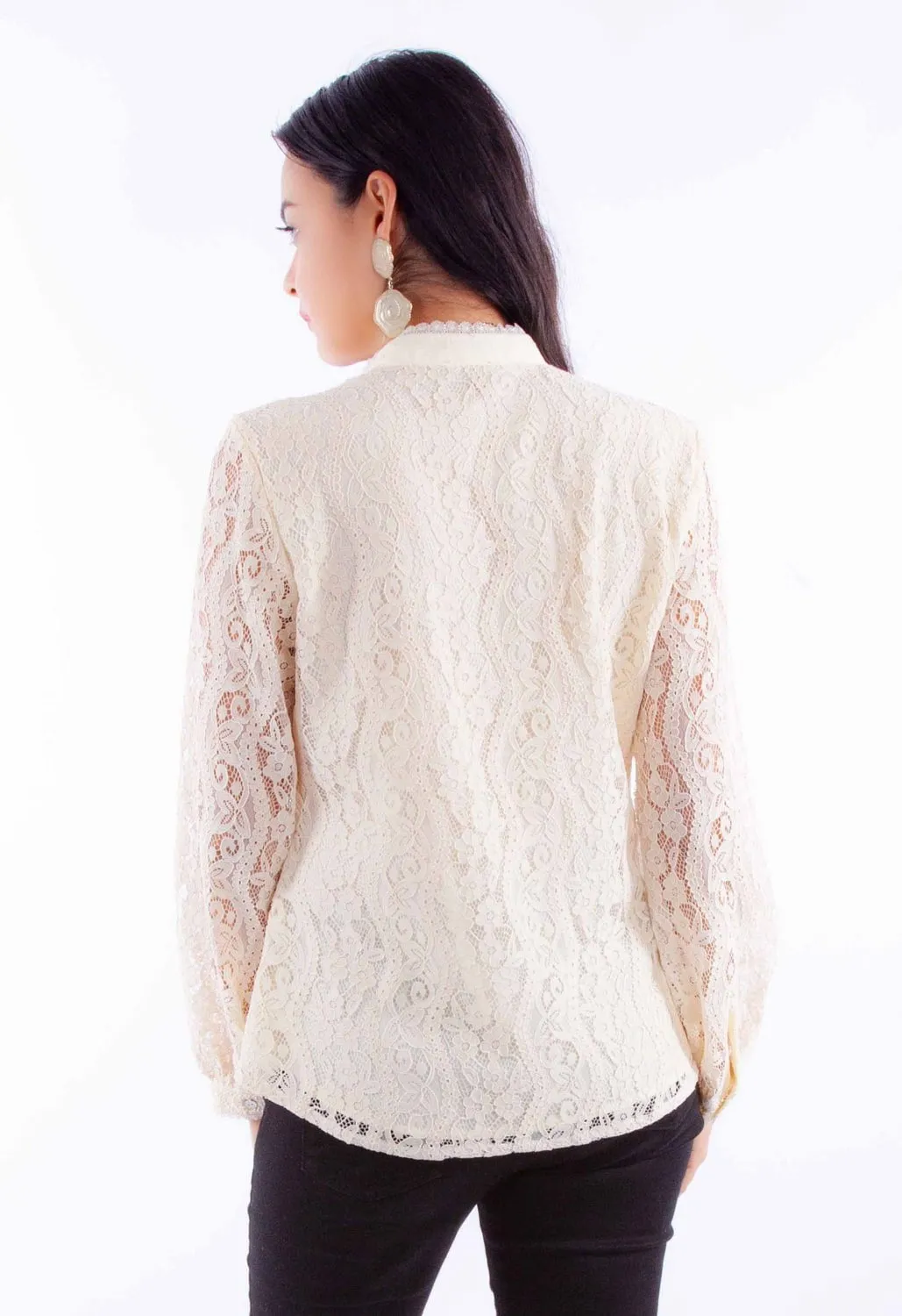 Trendy designs Advanced Moisture Management Scully Womens Allover Lace Ivory Cotton Blend L/S Blouse