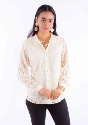 Scully Womens Allover Lace Ivory Cotton Blend L/S Blouse cruelty-free Sleepwear Scully Womens Allover Lace Ivory Cotton Blend L/S Blouse