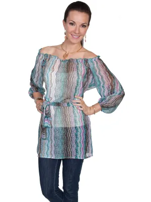 Scully Womens Aqua Polyester Off Shoulder S/S Tunic Active Lifestyle mix and match Durable Button Closures Scully Womens Aqua Polyester Off Shoulder S/S Tunic