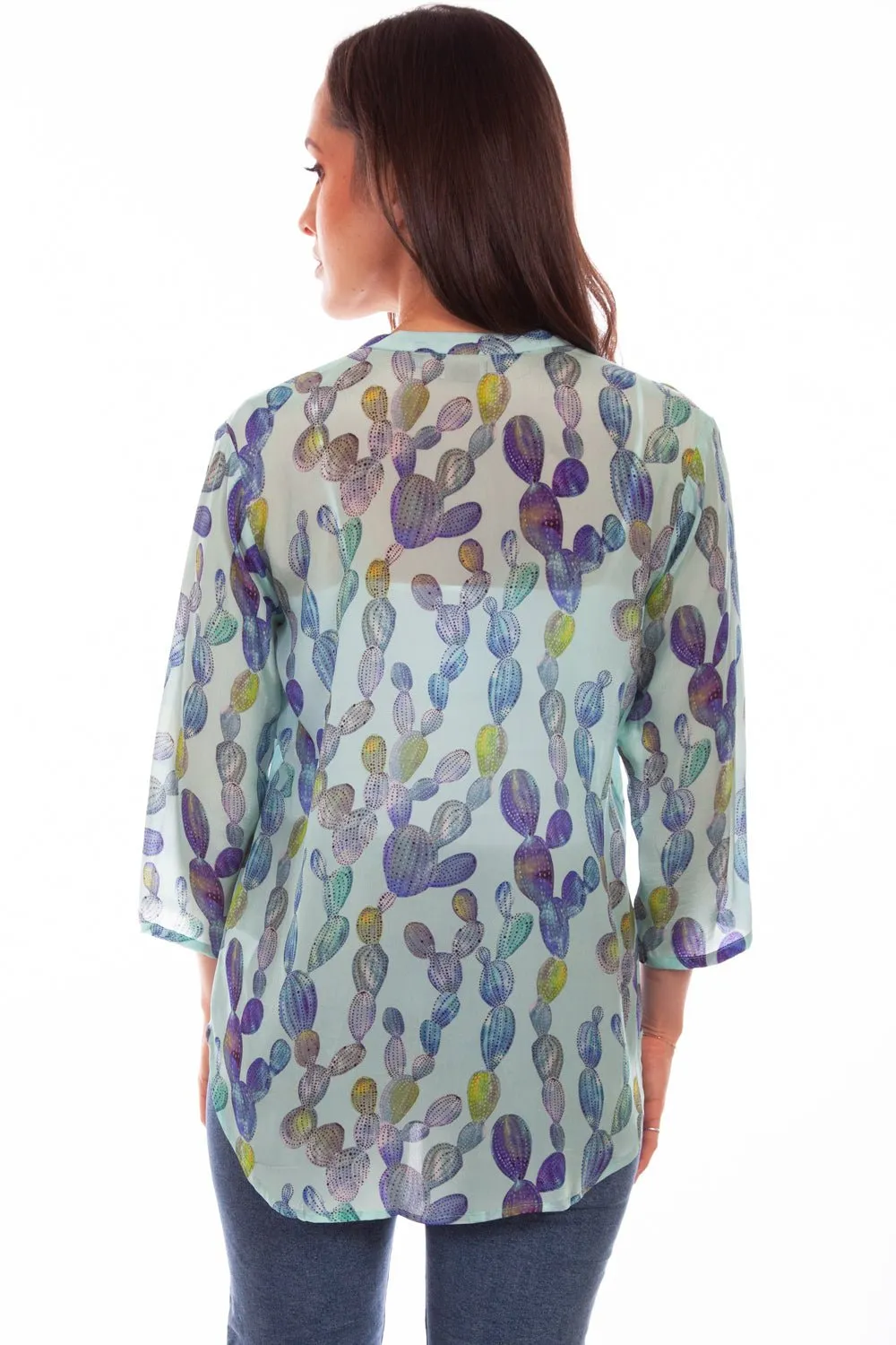 Scully Womens Aqua Rayon Cactus S/S Blouse Comfort First Fit