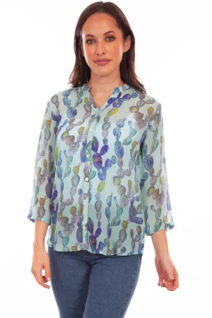 Scully Womens Aqua Rayon Cactus S/S Blouse Wrinkle-Resistant Scully Womens Aqua Rayon Cactus S/S Blouse Sophisticated Elegance All-Day Wear