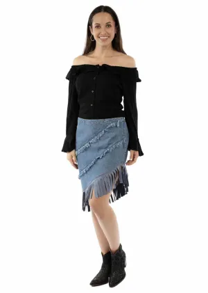 Scully Womens Asymmetrical Fringe Bottom Blue 100% Cotton Skirt Feel Good Daily Favorite Cool And Simple Scully Womens Asymmetrical Fringe Bottom Blue 100% Cotton Skirt