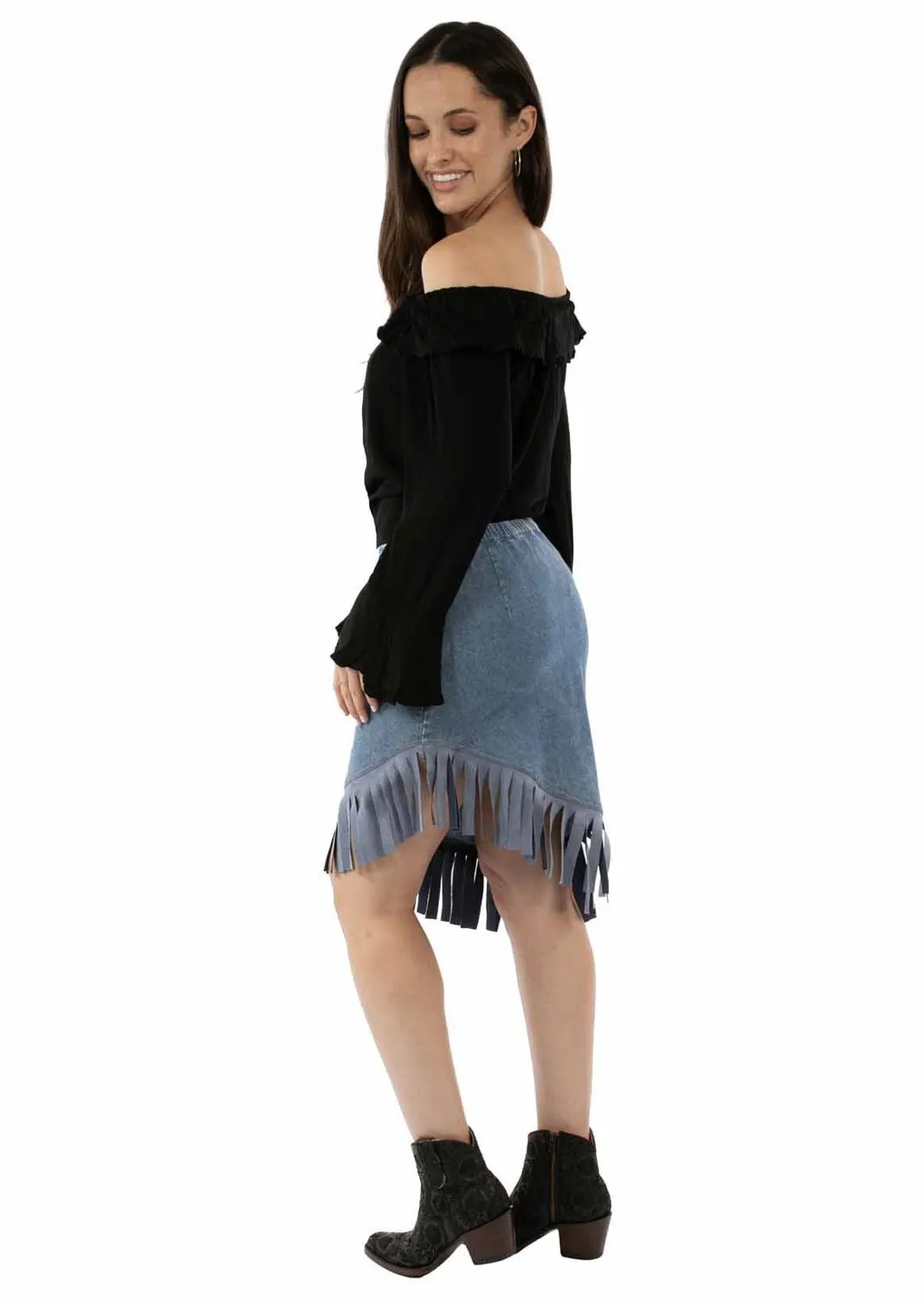 Scully Womens Asymmetrical Fringe Bottom Blue 100% Cotton Skirt Popular Option