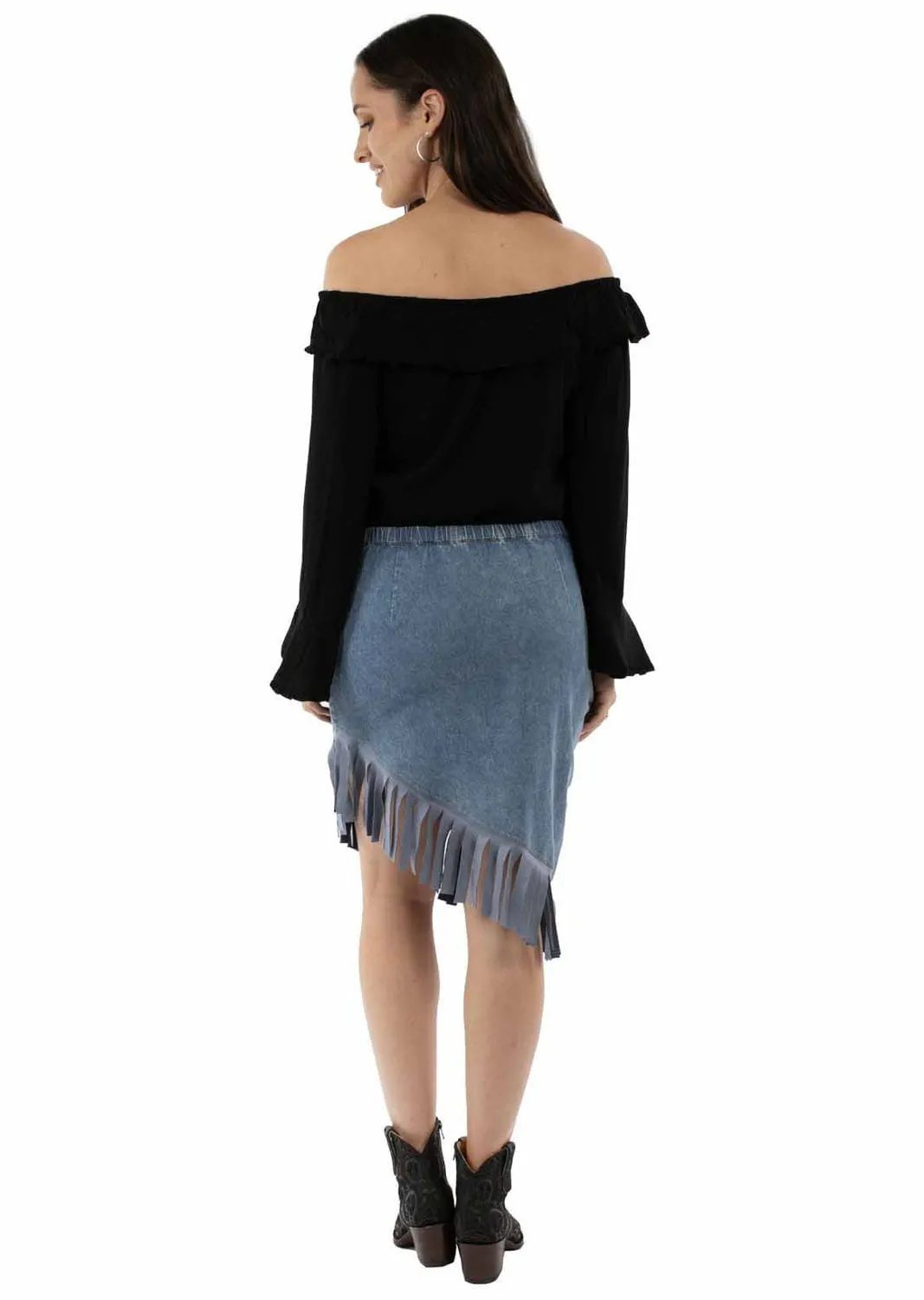 Scully Womens Asymmetrical Fringe Bottom Blue 100% Cotton Skirt Relaxed Fit Design Weather Proof