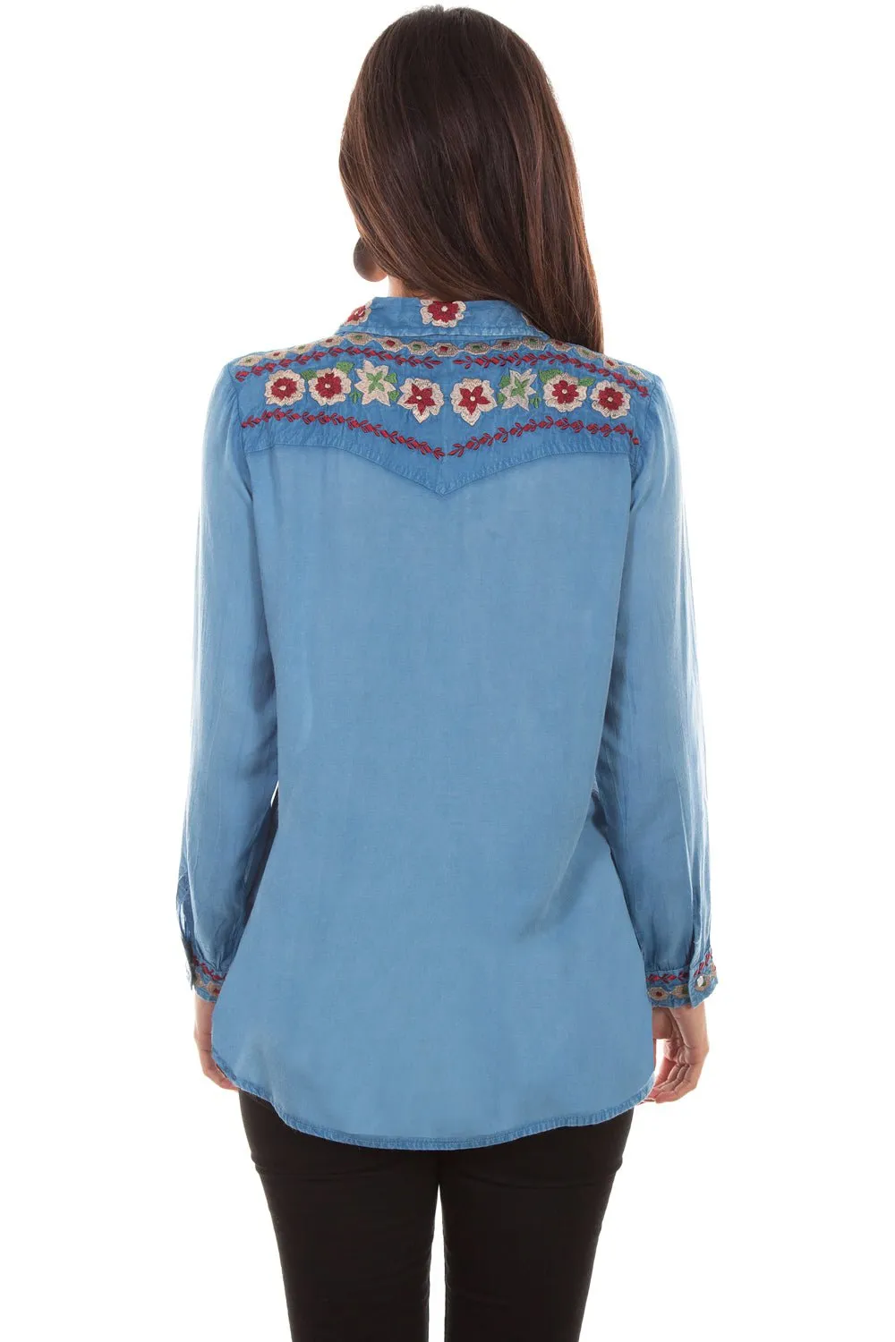 Blended Style Scully Womens Avalanche Blue Viscose Snap L/S Blouse