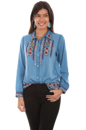 Scully Womens Avalanche Blue Viscose Snap L/S Blouse Smart Look Timeless Edge Scully Womens Avalanche Blue Viscose Snap L/S Blouse